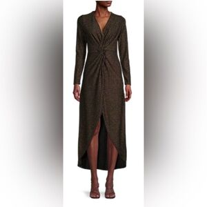 BETSEY JOHNSON gold/ black Metallic Twist-Front High-Low Dress size large